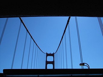 Golden Gate Bridge from the sunroof on the way to the airport