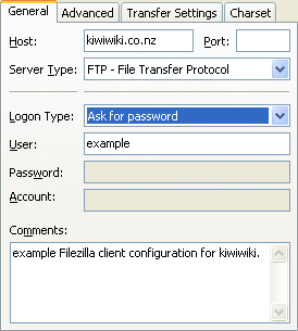 FileZilla site settings