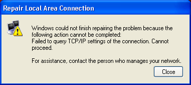 Failed to query TCP/IP settings of the connection