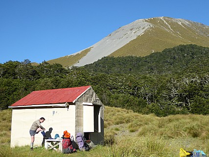 Simon outside Maitland hut
Photographer;&nbsp;Brian
2016-01-06&nbsp;08.56.33;&nbsp;Metadata time: '2016 Jan 06 08:56'
Original size:&nbsp;4,000 x 3,000; 4,472 kB
Filename: 2016-01-06 08.56.33 P1000126 Brian - Simon outside Maitland hut.jpeg