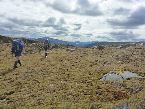 2019-11-11 10.49.09 P1020949 Simon - Jim and Brian heading across the Doughboy tops, first view of Rakeahua River.jpeg: 4608x3456, 6129k (2019 Nov 11 10:49)