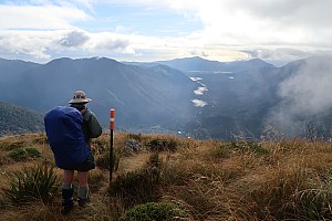 Mataketake Hut to Blue River Hut via tops, drive to Waita River at the south end of Haast-Paringa Cattle Track, tramp to Coppermine Creek Hut