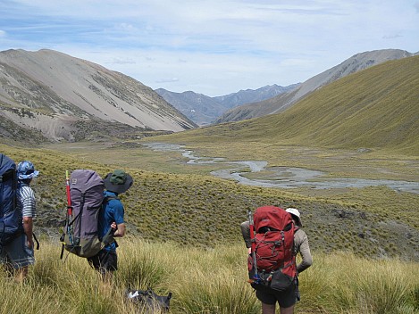 2016-01-06 12.56.01 IMG_2404 Bruce - Philip, Brian, Simon, view down Snowy Gorge stream to hut.jpeg: 2816x2112, 745k (2016 Jan 12 21:18)