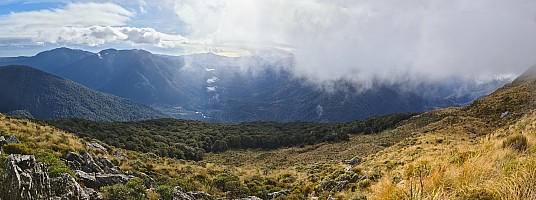 Mataketake Hut to Blue River Hut via tops, drive to Waita River at the south end of Haast-Paringa Cattle Track, tramp to Coppermine Creek Hut